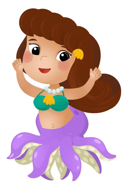 Cartoon Scene Happy Young Mermaid Octopus Swimming White Background Illustration — Stock Photo, Image