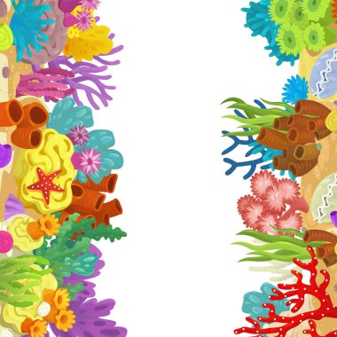 çocuklar için metin örnekleme için izole edilmiş element çerçeve kenarlığı mercan resifi ile karikatür sahnesi