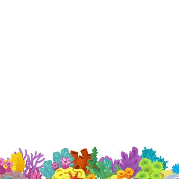 带有珊瑚礁花园的卡通场景 独立元素框框边框 为孩子们提供文字说明 — 图库照片