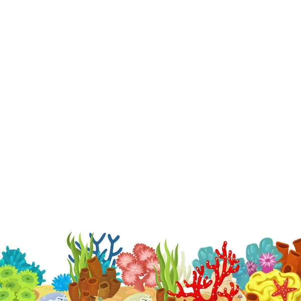 Escena Dibujos Animados Con Arrecife Coral Jardín Elemento Aislado Marco —  Fotos de Stock
