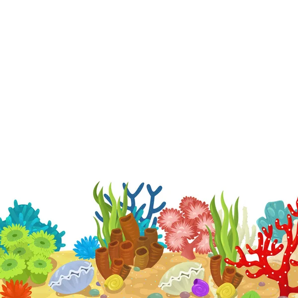 サンゴ礁の庭で漫画シーン子供のためのテキストイラストのための要素フレームの境界線 — ストック写真