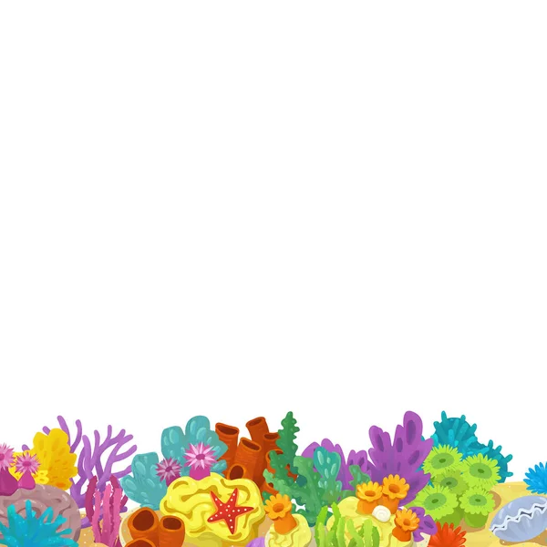Cartoon Scene Coral Reef Garden Isolated Element Frame Border Text — Stock Photo, Image