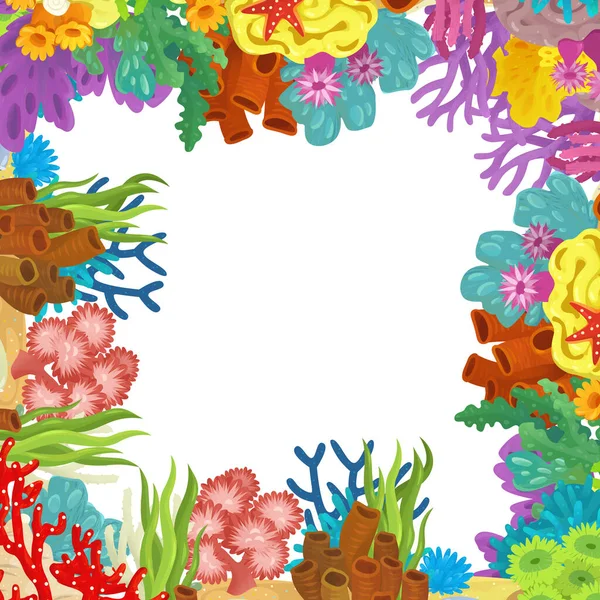 Kreskówka Scena Rafy Koralowej Ogród Pojedynczy Element Ramka Obramowanie Dla — Zdjęcie stockowe