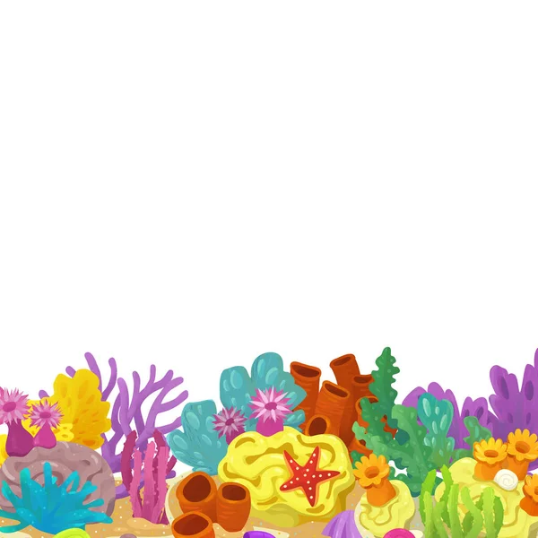 Мультяшна Сцена Садом Коралових Рифів Ізольована Рамка Елемента Текстової Ілюстрації — стокове фото