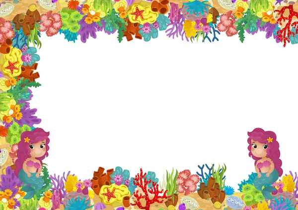Kreskówka Scena Rafy Koralowej Syrena Księżniczka Szczęśliwy Ryby Pływanie Pobliżu — Zdjęcie stockowe