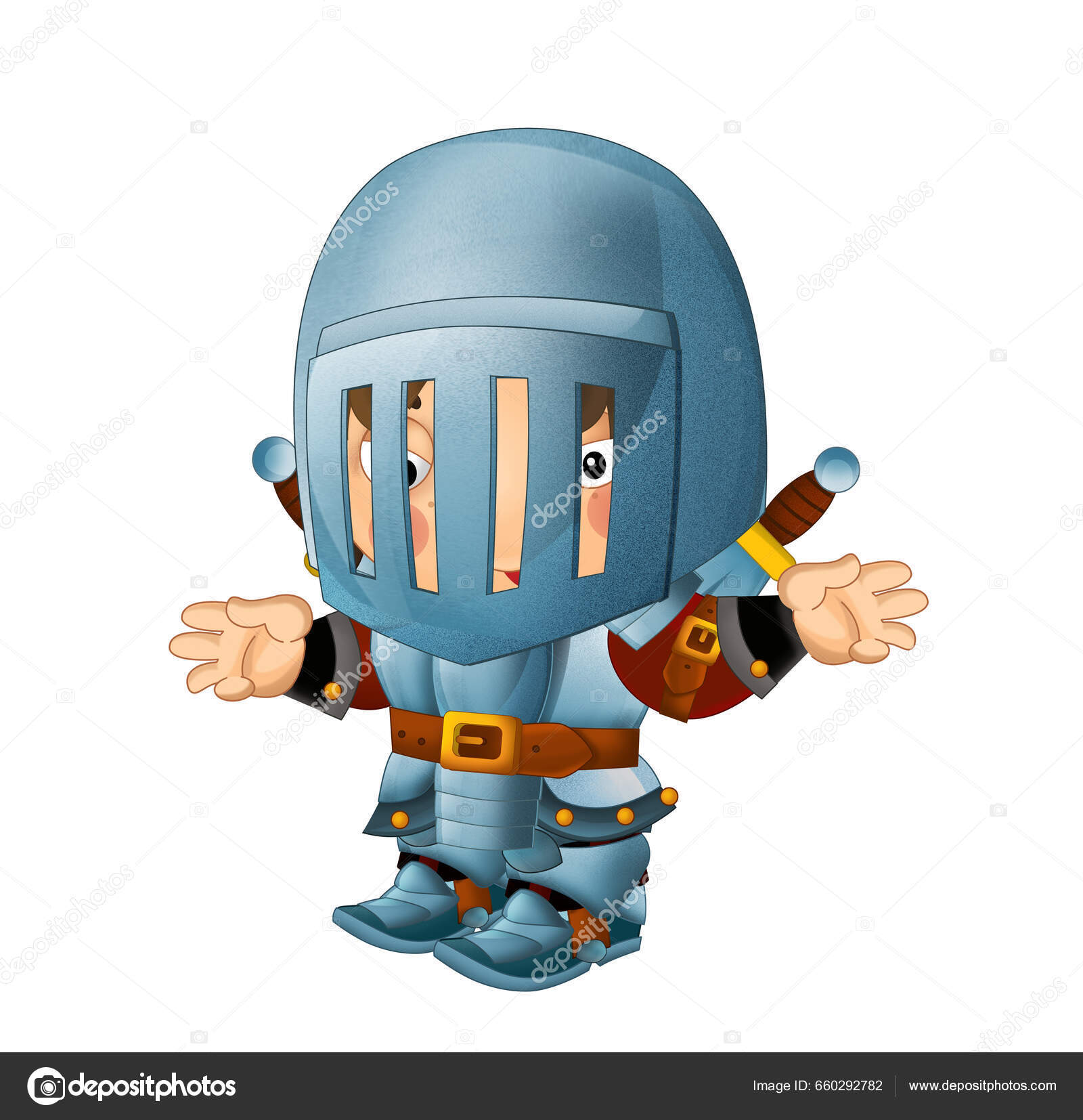 Cartoon Scene Medieval Happy Knight Armor Isolated Illustration Kids —  Stock Photo © illustrator_hft #660292782, image size:1600x1654