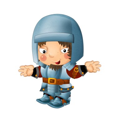 Ortaçağ mutlu şövalyelerinin olduğu karikatür sahnesi çocuklar için izole edilmiş.