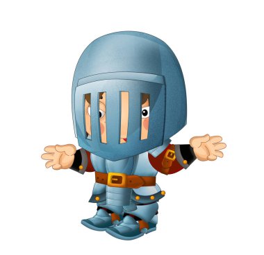 Ortaçağ mutlu şövalyelerinin olduğu karikatür sahnesi çocuklar için izole edilmiş.