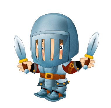 Ortaçağ mutlu şövalyelerinin olduğu karikatür sahnesi çocuklar için izole edilmiş.