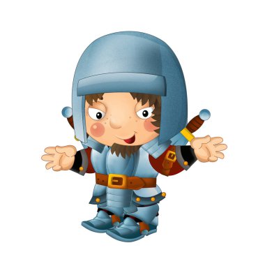 Ortaçağ mutlu şövalyelerinin olduğu karikatür sahnesi çocuklar için izole edilmiş.