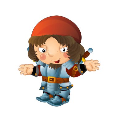 Ortaçağ mutlu şövalyelerinin olduğu karikatür sahnesi çocuklar için izole edilmiş.