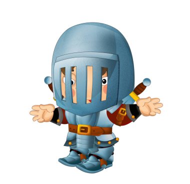 Ortaçağ mutlu şövalyelerinin olduğu karikatür sahnesi çocuklar için izole edilmiş.