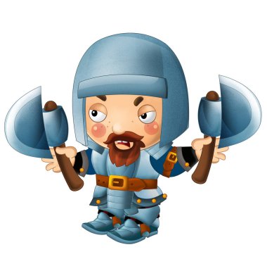 Ortaçağ mutlu şövalyelerinin olduğu karikatür sahnesi çocuklar için izole edilmiş.