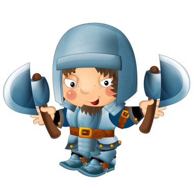 Ortaçağ mutlu şövalyelerinin olduğu karikatür sahnesi çocuklar için izole edilmiş.