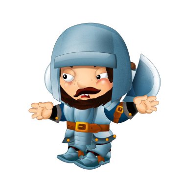 Ortaçağ mutlu şövalyelerinin olduğu karikatür sahnesi çocuklar için izole edilmiş.