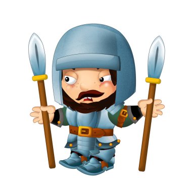 Ortaçağ mutlu şövalyelerinin olduğu karikatür sahnesi çocuklar için izole edilmiş.