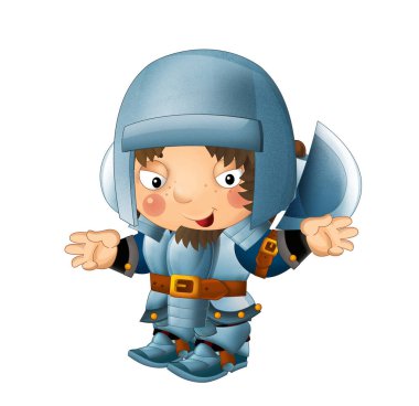 Ortaçağ mutlu şövalyelerinin olduğu karikatür sahnesi çocuklar için izole edilmiş.