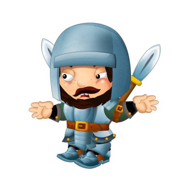 Ortaçağ mutlu şövalyelerinin olduğu karikatür sahnesi çocuklar için izole edilmiş.