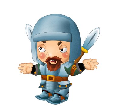 Ortaçağ mutlu şövalyelerinin olduğu karikatür sahnesi çocuklar için izole edilmiş.