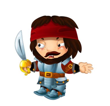 Ortaçağ mutlu şövalyelerinin olduğu karikatür sahnesi çocuklar için izole edilmiş.