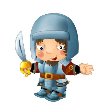 Ortaçağ mutlu şövalyelerinin olduğu karikatür sahnesi çocuklar için izole edilmiş.