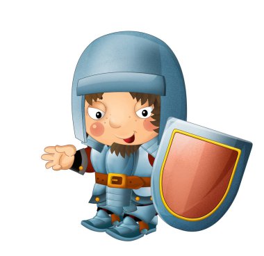 Ortaçağ mutlu şövalyelerinin olduğu karikatür sahnesi çocuklar için izole edilmiş.