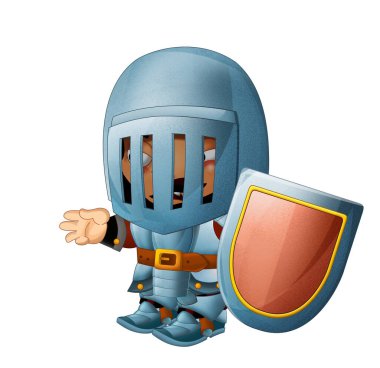 Ortaçağ mutlu şövalyelerinin olduğu karikatür sahnesi çocuklar için izole edilmiş.