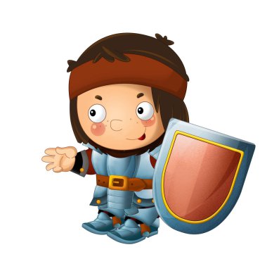 Ortaçağ mutlu şövalyelerinin olduğu karikatür sahnesi çocuklar için izole edilmiş.