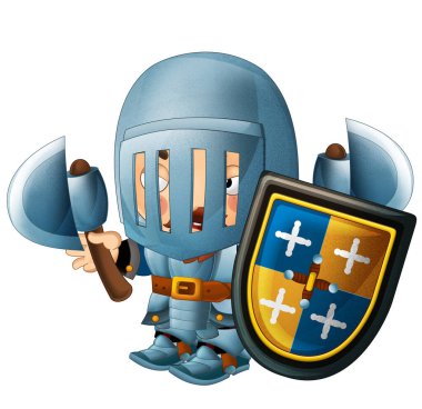 Ortaçağ mutlu şövalyelerinin olduğu karikatür sahnesi çocuklar için izole edilmiş.