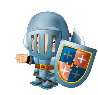 Ortaçağ mutlu şövalyelerinin olduğu karikatür sahnesi çocuklar için izole edilmiş.