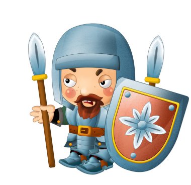 Ortaçağ mutlu şövalyelerinin olduğu karikatür sahnesi çocuklar için izole edilmiş.