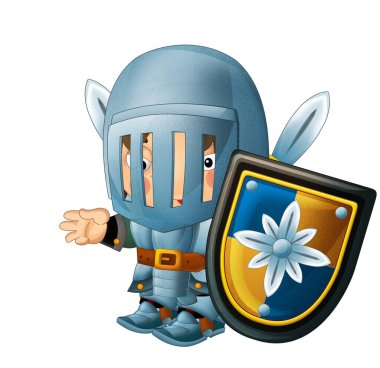 Ortaçağ mutlu şövalyelerinin olduğu karikatür sahnesi çocuklar için izole edilmiş.