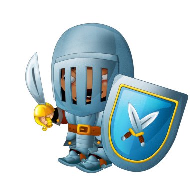 Ortaçağ mutlu şövalyelerinin olduğu karikatür sahnesi çocuklar için izole edilmiş.