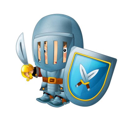 Ortaçağ mutlu şövalyelerinin olduğu karikatür sahnesi çocuklar için izole edilmiş.