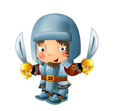 Ortaçağ mutlu şövalyelerinin olduğu karikatür sahnesi çocuklar için izole edilmiş.