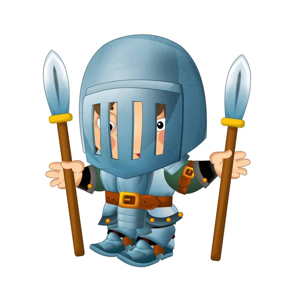 Cartoon Scene Medieval Happy Knight Armor Isolated Illustration Kids — Stock Photo, Image