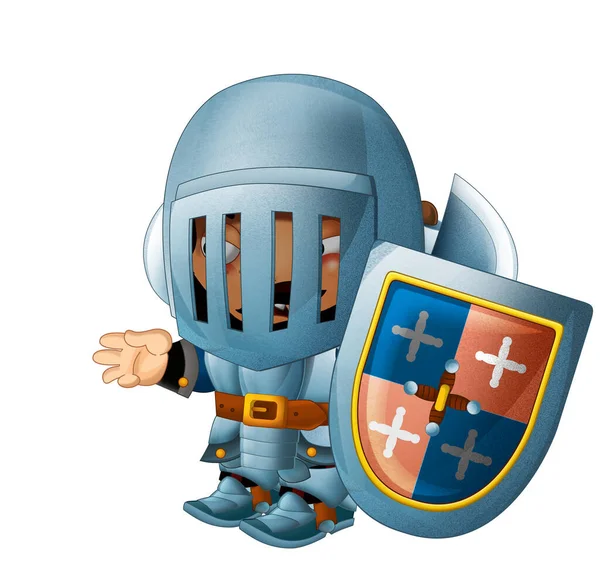 Cartoon Szene Mit Mittelalterlichem Glücklichen Ritter Rüstung Isolierte Illustration Für — Stockfoto