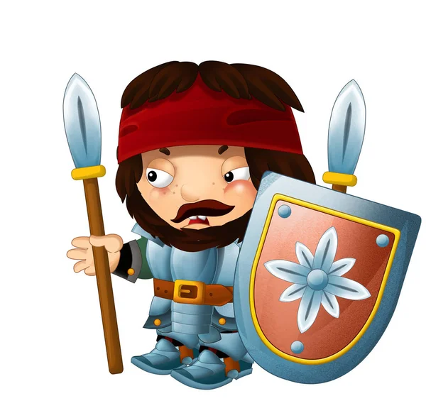 Cartoon Szene Mit Mittelalterlichem Glücklichen Ritter Rüstung Isolierte Illustration Für — Stockfoto