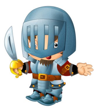 Ortaçağ mutlu şövalyelerinin olduğu karikatür sahnesi çocuklar için izole edilmiş.