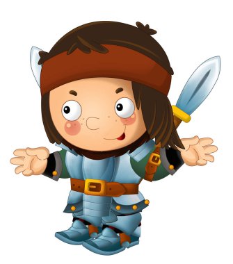 Ortaçağ mutlu şövalyelerinin olduğu karikatür sahnesi çocuklar için izole edilmiş.