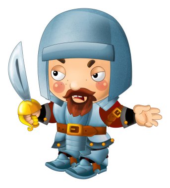 Ortaçağ mutlu şövalyelerinin olduğu karikatür sahnesi çocuklar için izole edilmiş.