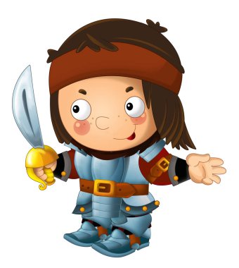 Ortaçağ mutlu şövalyelerinin olduğu karikatür sahnesi çocuklar için izole edilmiş.