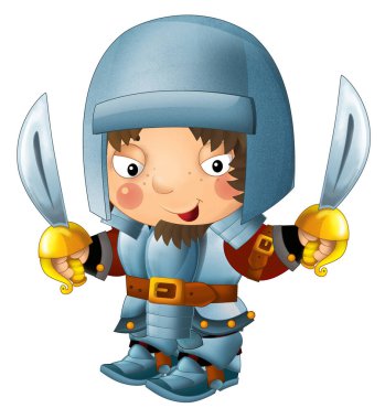 Ortaçağ mutlu şövalyelerinin olduğu karikatür sahnesi çocuklar için izole edilmiş.