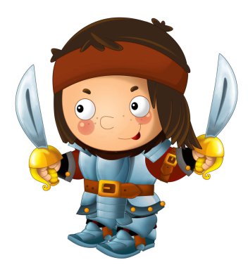 Ortaçağ mutlu şövalyelerinin olduğu karikatür sahnesi çocuklar için izole edilmiş.