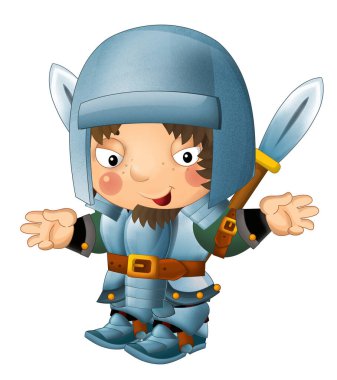 Ortaçağ mutlu şövalyelerinin olduğu karikatür sahnesi çocuklar için izole edilmiş.