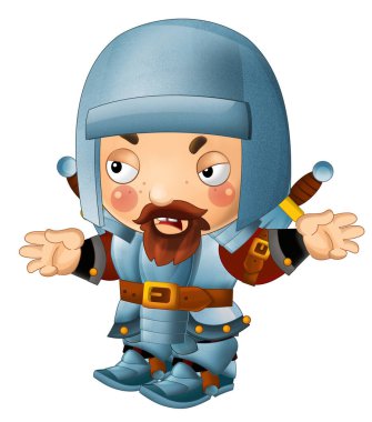 Ortaçağ mutlu şövalyelerinin olduğu karikatür sahnesi çocuklar için izole edilmiş.