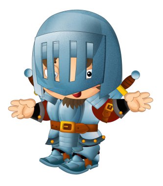 Ortaçağ mutlu şövalyelerinin olduğu karikatür sahnesi çocuklar için izole edilmiş.