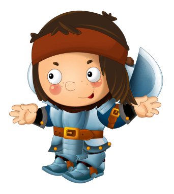 Ortaçağ mutlu şövalyelerinin olduğu karikatür sahnesi çocuklar için izole edilmiş.