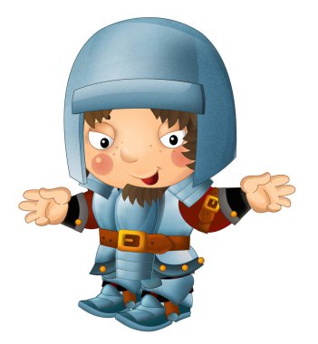 Ortaçağ mutlu şövalyelerinin olduğu karikatür sahnesi çocuklar için izole edilmiş.