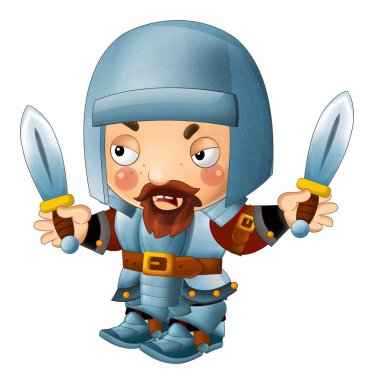 Ortaçağ mutlu şövalyelerinin olduğu karikatür sahnesi çocuklar için izole edilmiş.